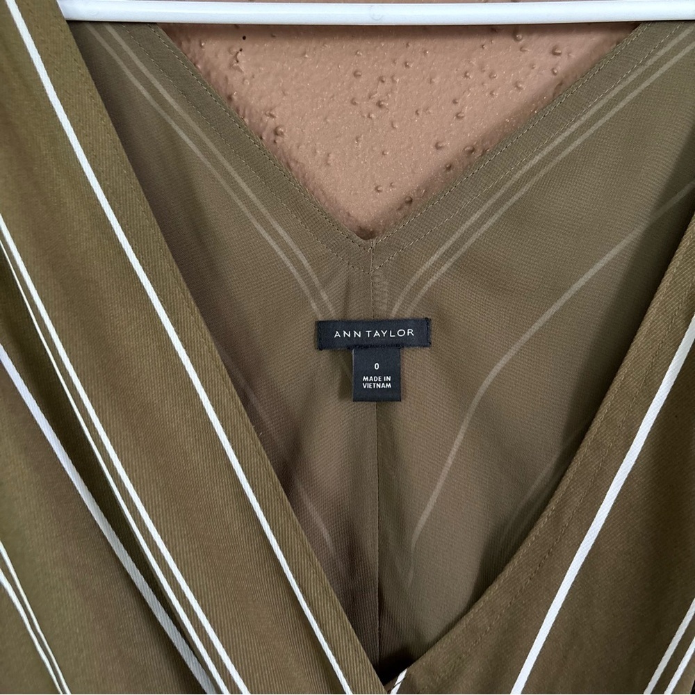 Ann Taylor Olive Green Striped Wrap Dress size 0 - Picture 2 of 7